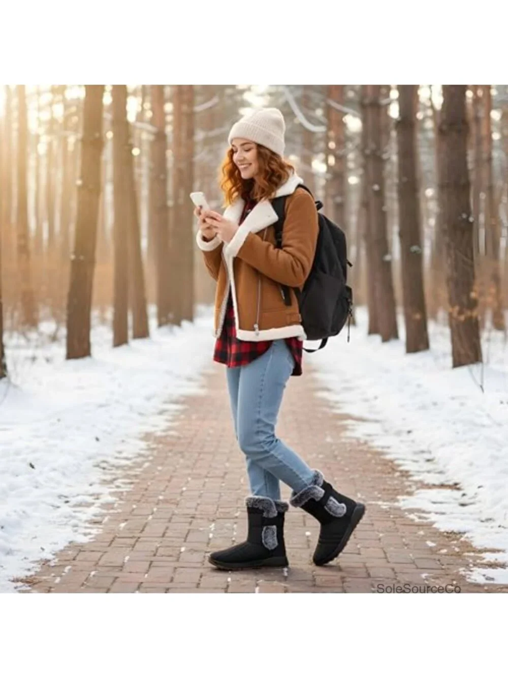 Waterproof Faux Fur Lined Mid Calf Snow Boots Women Winter Hook Loop Outdoor